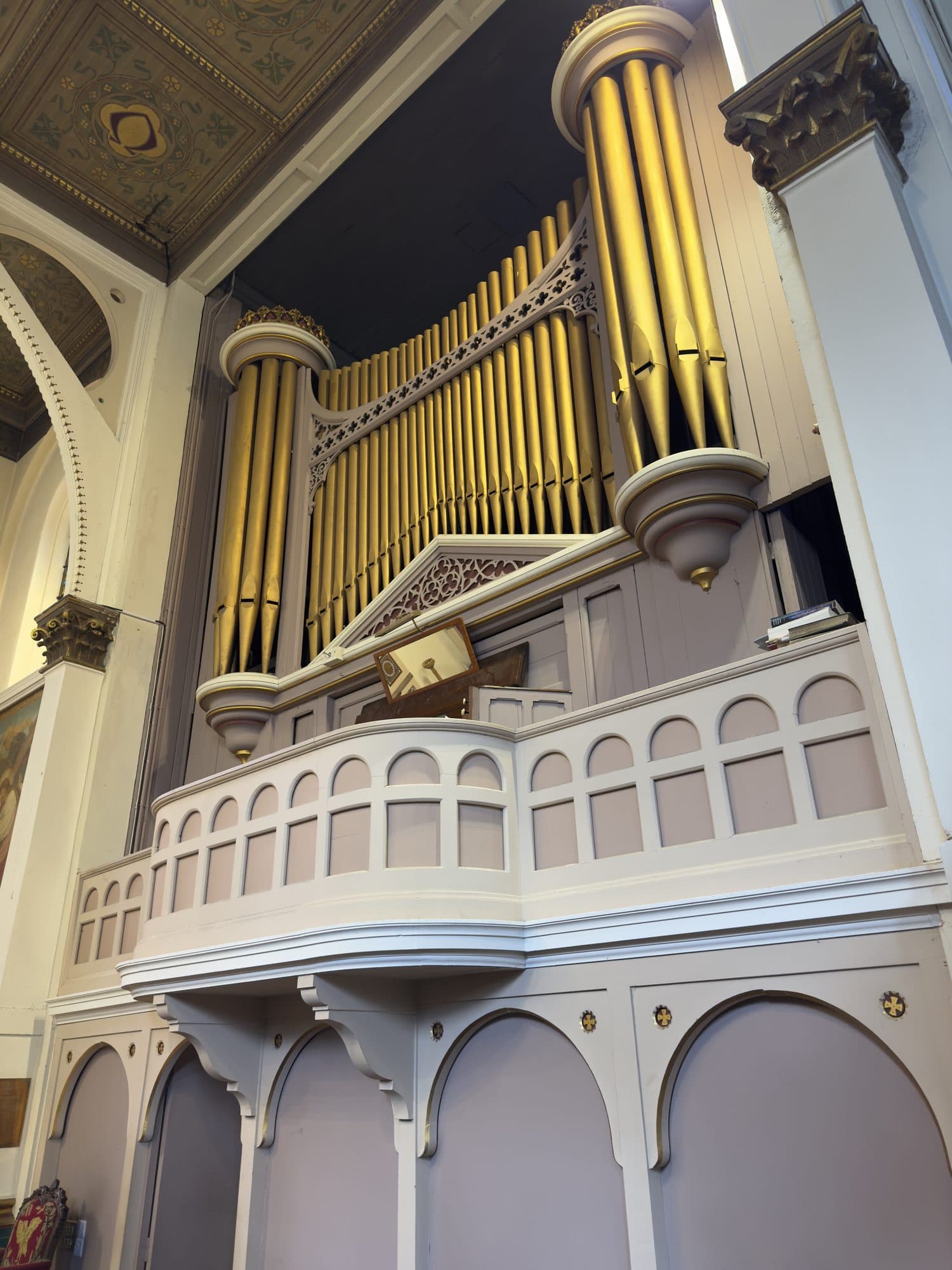 The organ case of St George's seen from the gallery